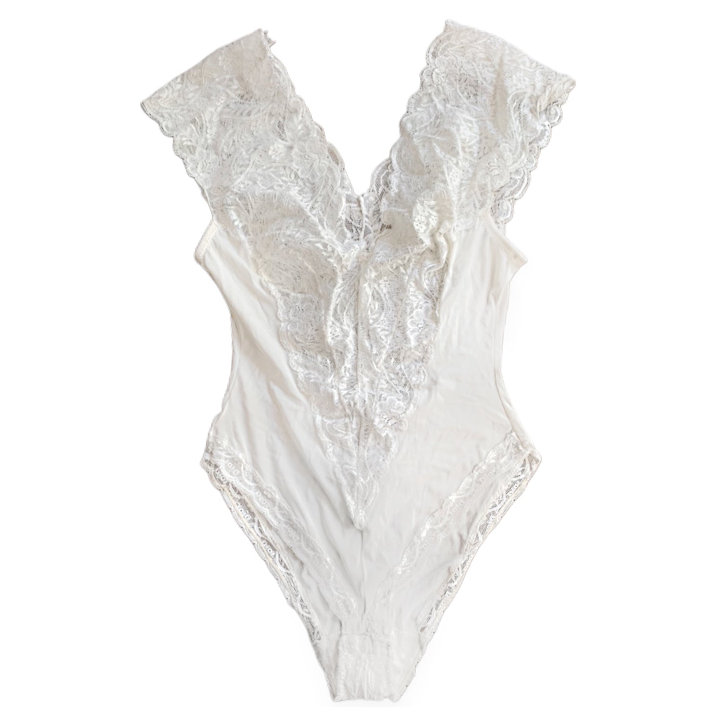 Christian Dior Cream White Lace Deep V Bodysuit