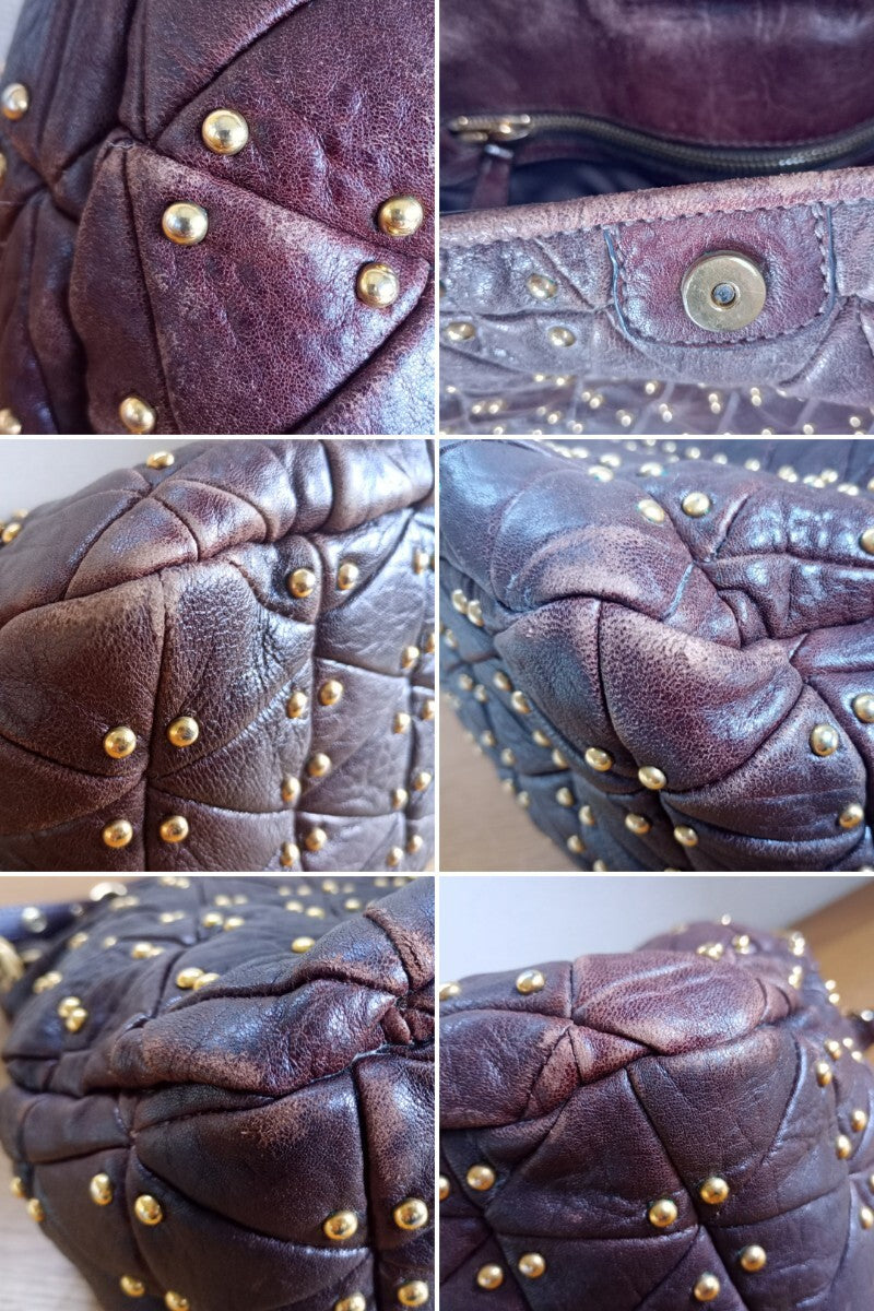 Miu Miu Chocolate Burgundy Studded Shoulder Bag