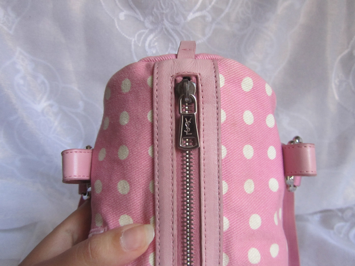 yves saint laurent pink polkadot shoulder bag