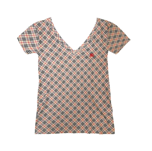 burberry plaid nova v neck top