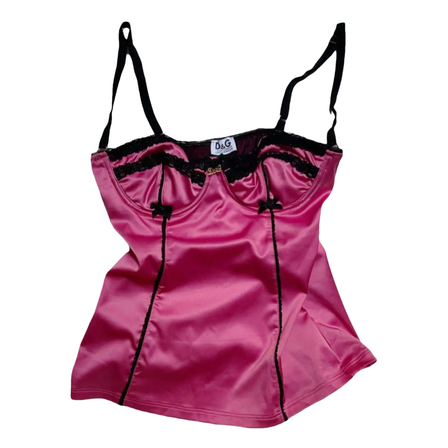 Dolce & Gabanna Pink Lace Bustier Top with Ribbon Detail