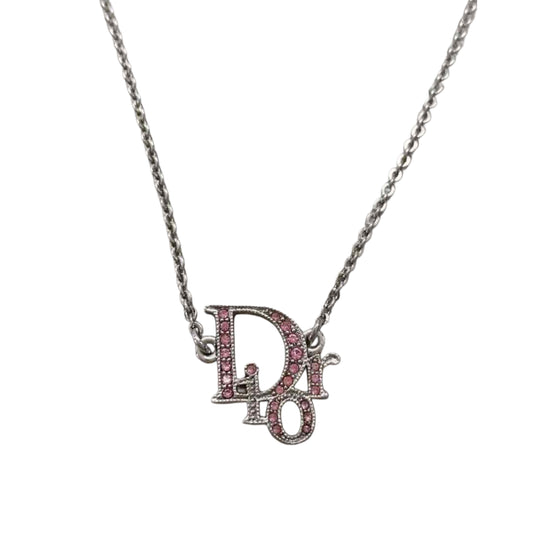 Christian Dior Pink Rhinestone Logo Necklace