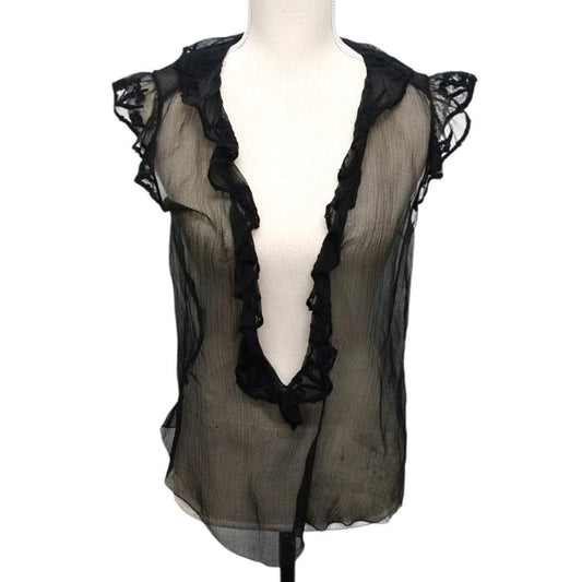 CHANEL Chiffon Deep V Lacy Vintage Blouse