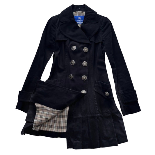 Burberry Plaid Iconic Black Pleated Dress Coat