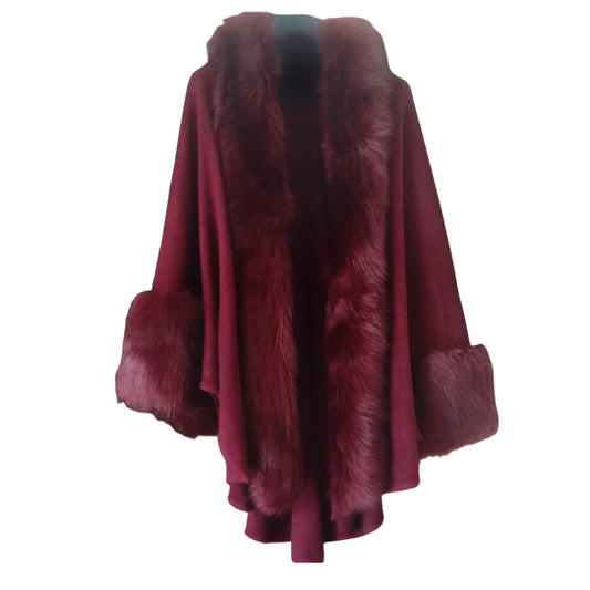 Elegant Burgundy Winter Fur Cape