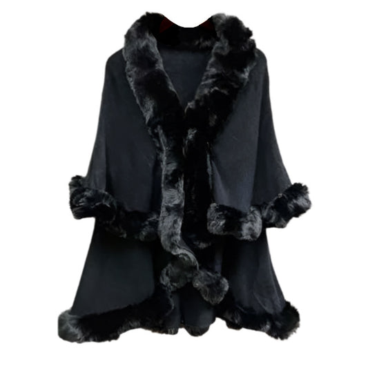 Elegant Black Fur Winter Cape