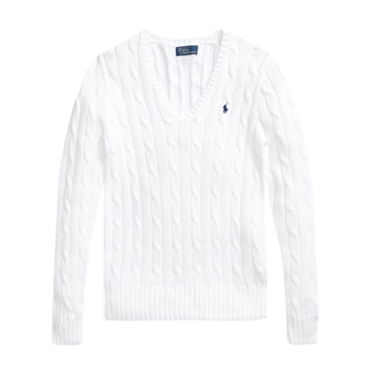 Ralph Lauren White Cable Knit V-Neck Sweater