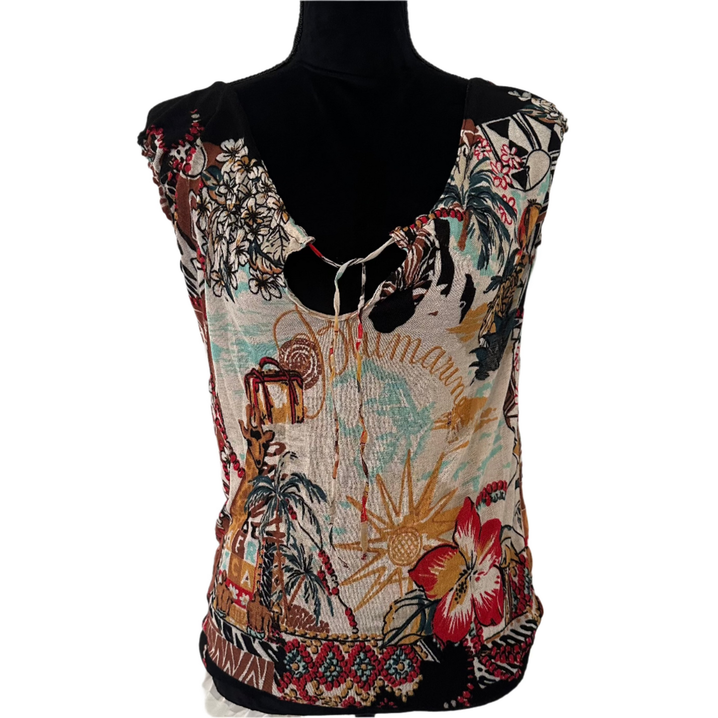 Blumarine Graphic Print Top with Ribbon Detail