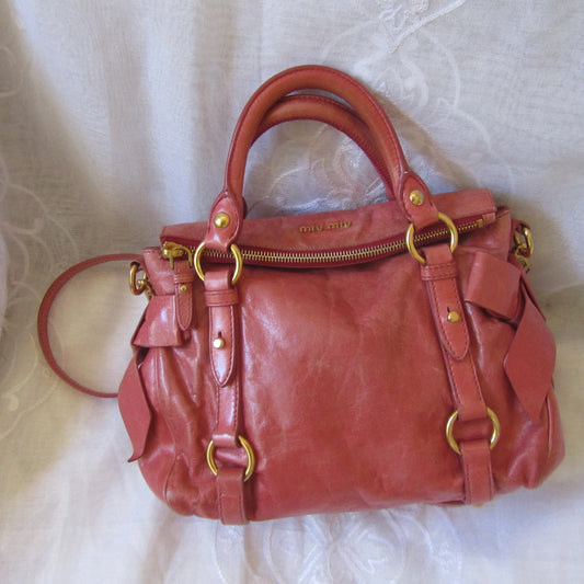 miu miu rose pink vitello mini bow bag