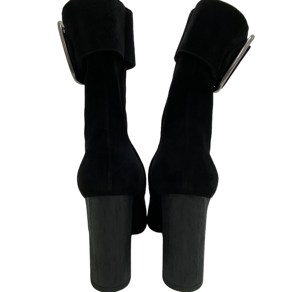 Saint Laurent Paris Black Suede Buckle Heeled Boots (37)