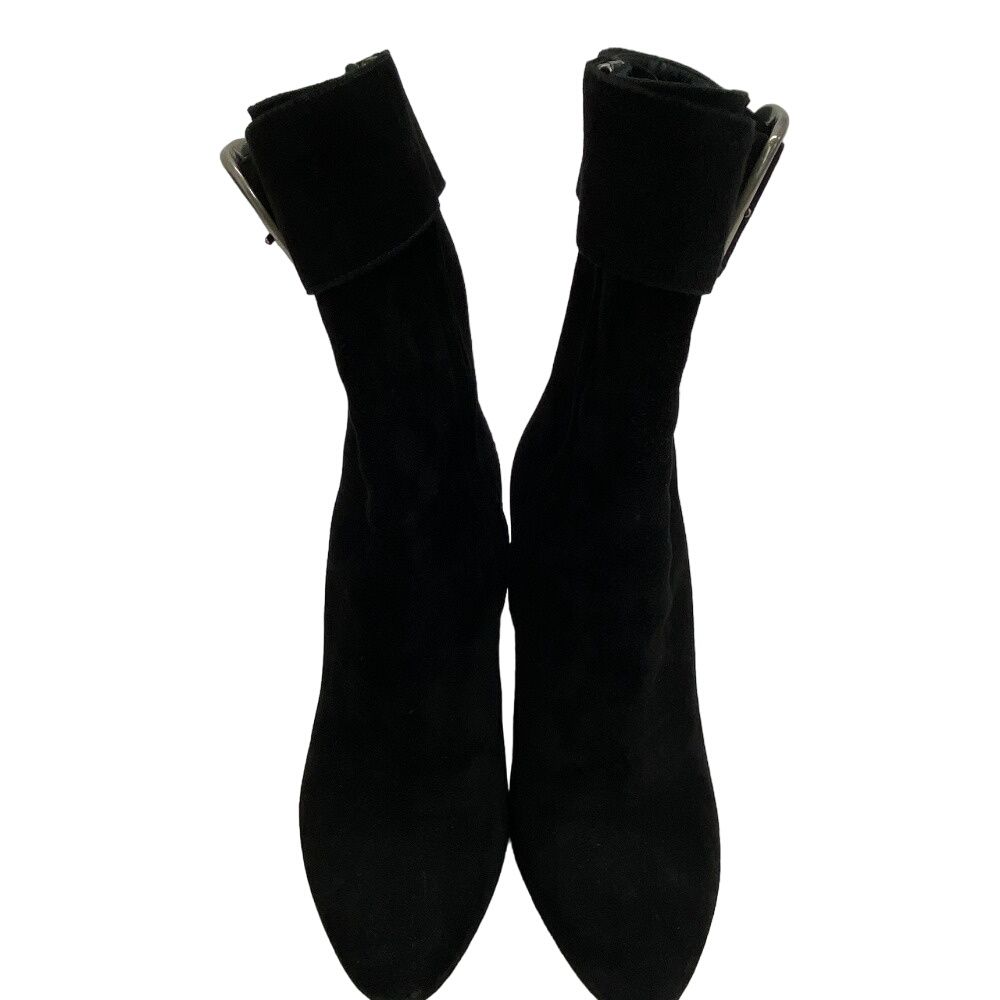 Saint Laurent Paris Black Suede Buckle Heeled Boots (37)