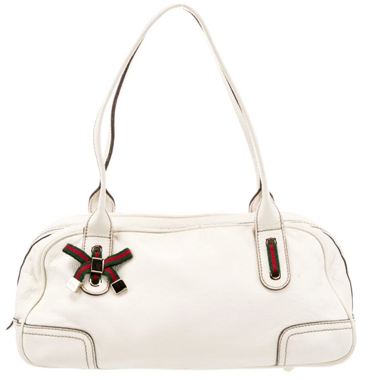 Gucci Vintage White Boston Bag with Bow Detailing