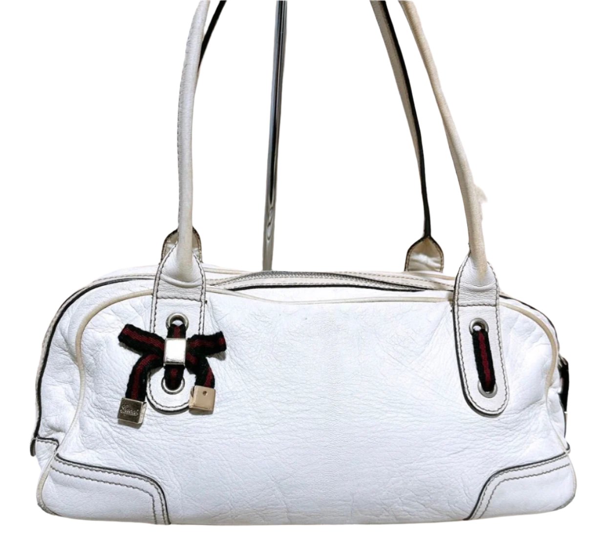 Gucci Vintage White Boston Bag with Bow Detailing