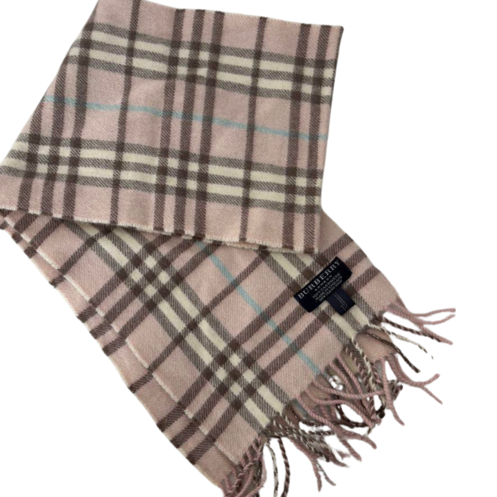 Burberry 100% Cashmere Plaid Light Pink Scarf