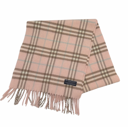 Burberry 100% Cashmere Plaid Light Pink Scarf