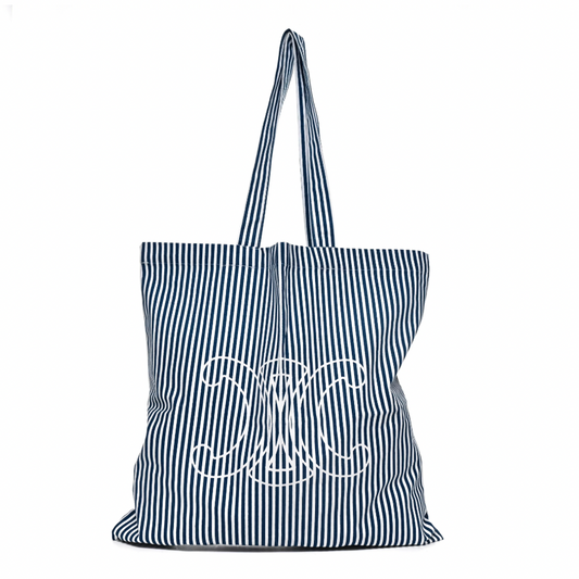 Celine Blue Logo Striped Tote Bag