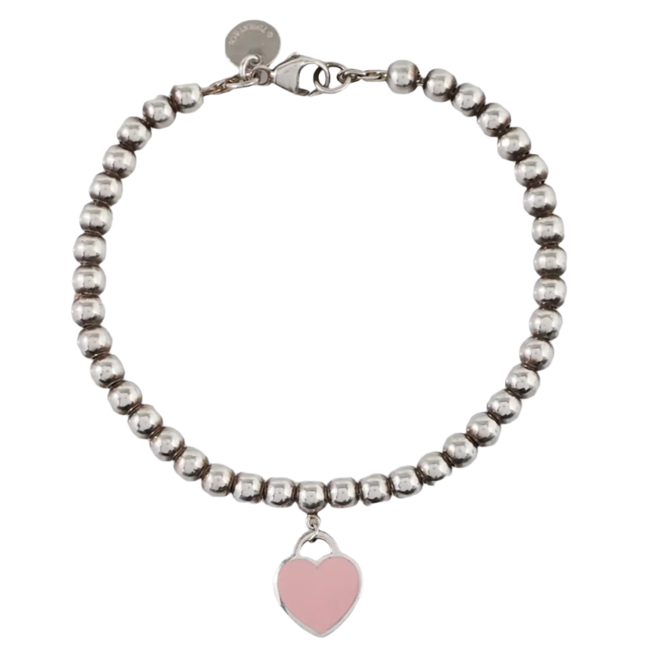 Tiffany & Co. 925 Sterling Silver Pink Heart Tag Charm Bracelet