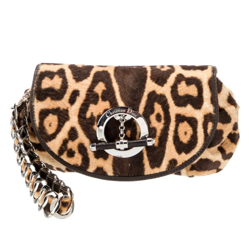 Christian Dior 2008 Ponyhair Leopard Print Clutch Bag