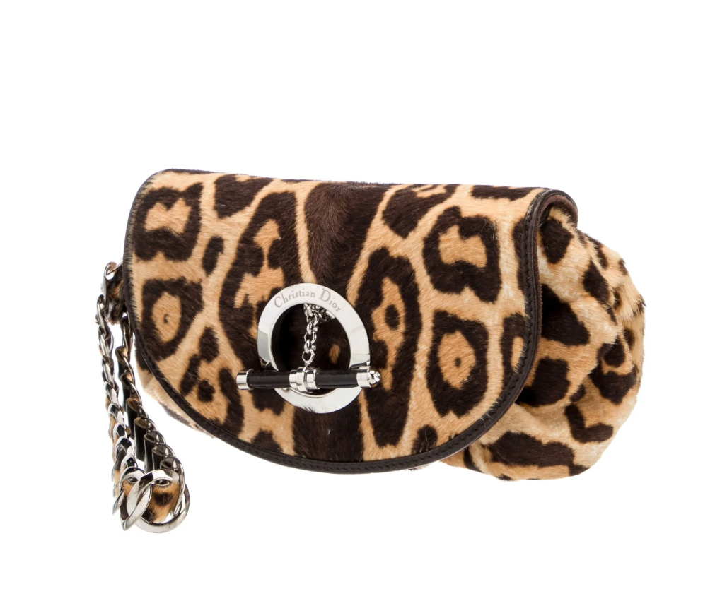 Christian Dior 2008 Ponyhair Leopard Print Clutch Bag