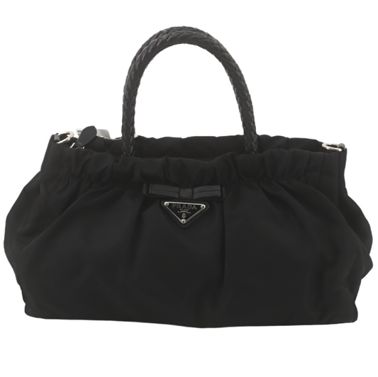 prada adorable black ribbon handbag