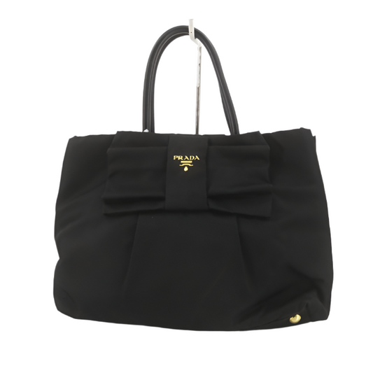 prada black ribbon detail handbag