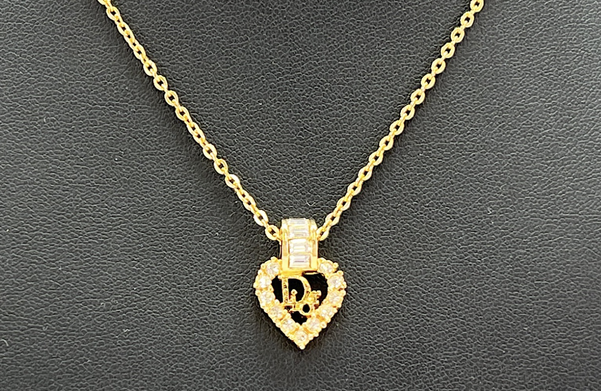 christian dior rhinestone heart necklace