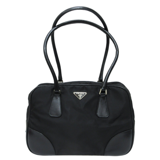 prada black nylon x leather bowling bag