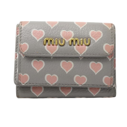 Miu Miu Grey x Pink Heart Tri-Fold Wallet