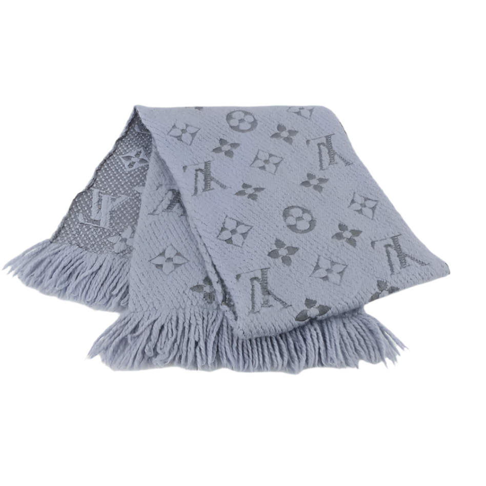 louis vuitton dusty blue wool & silk scarf