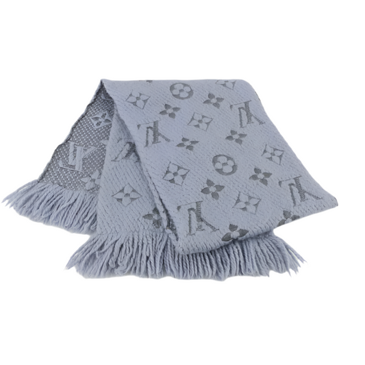 louis vuitton dusty blue wool & silk scarf
