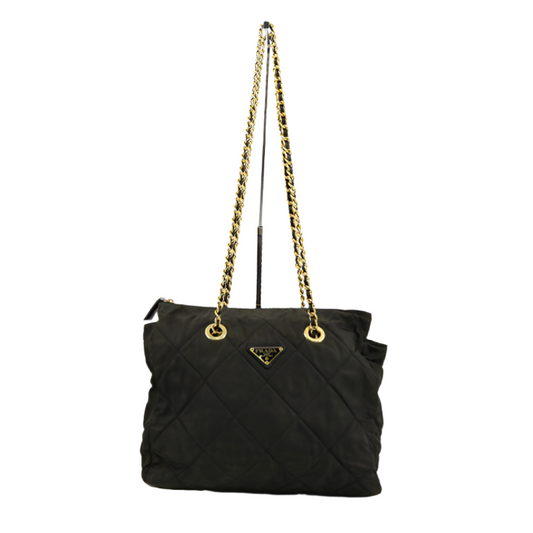 prada black quilted chain shoulder bag