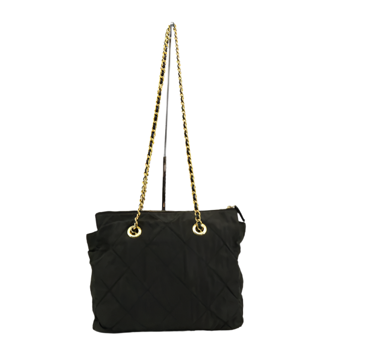 prada black quilted chain shoulder bag