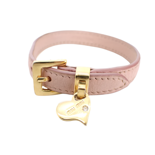 miu miu pink leather heart charm bracelet