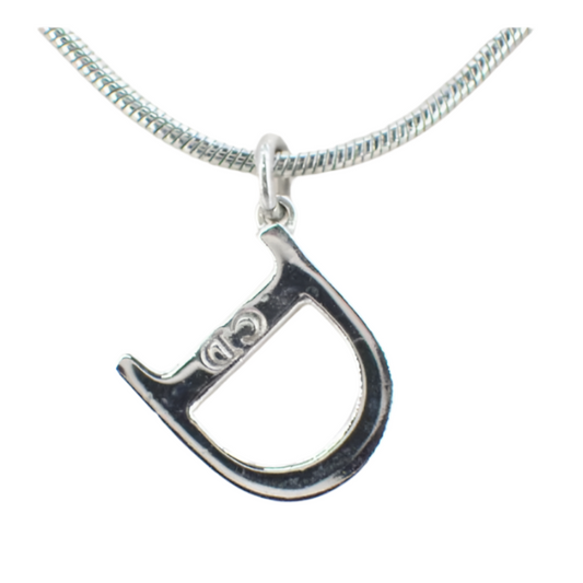 christian dior silver tone logo necklace