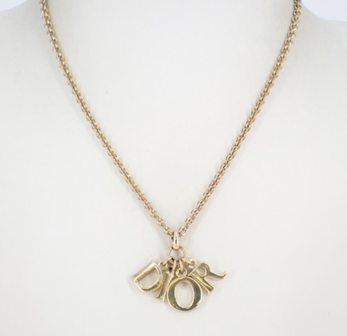 christian dior gold tone logo necklace