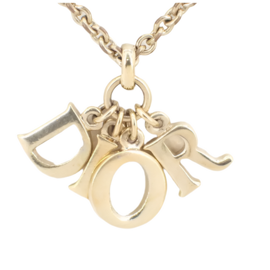 christian dior gold tone logo necklace