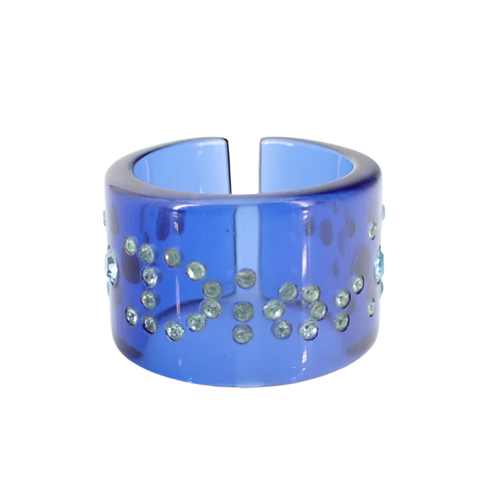 Dior Vintage Boho Blue Rhinestone Logo Ring