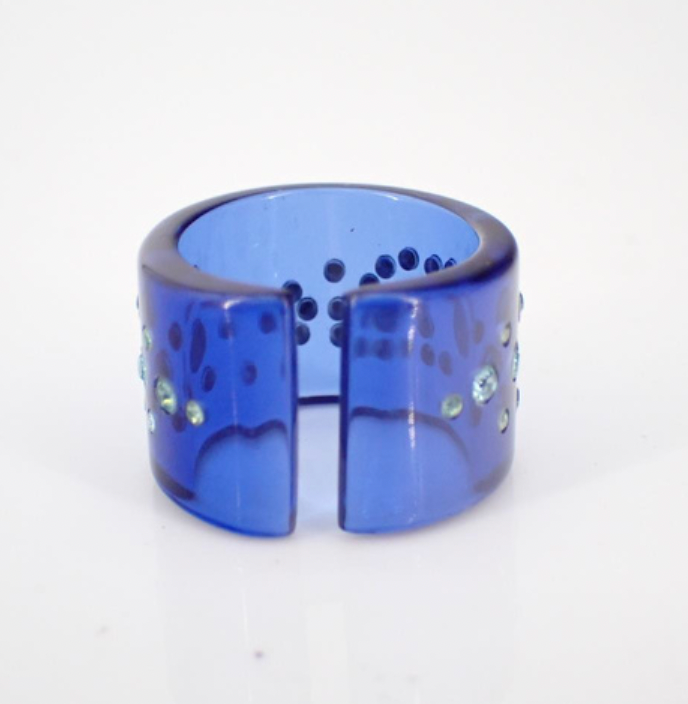 Dior Vintage Boho Blue Rhinestone Logo Ring