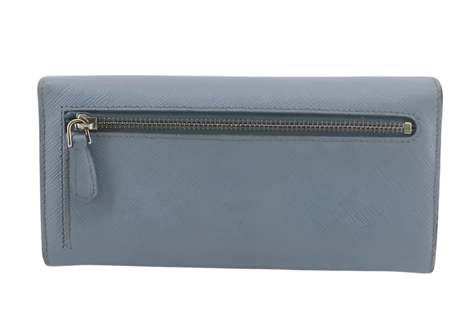 prada baby blue floral long wallet