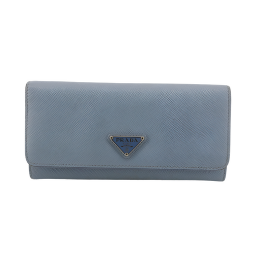 prada baby blue floral long wallet