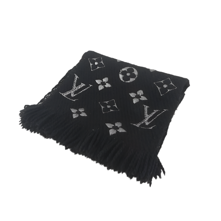 louis vuitton black wool & silk scarf