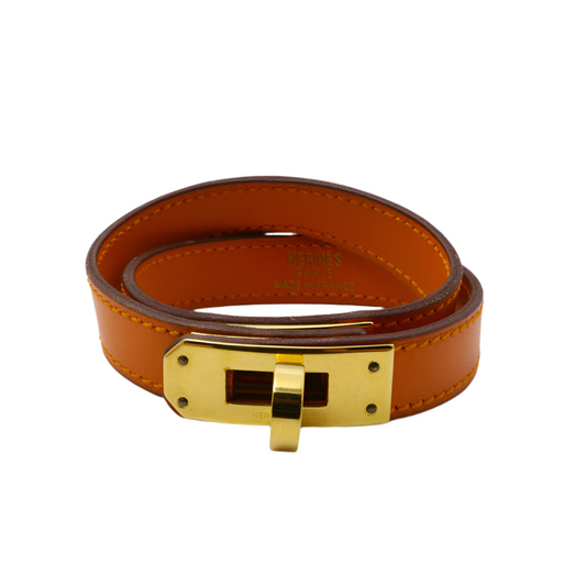 HERMÈS orange leather kelly double tour bracelet