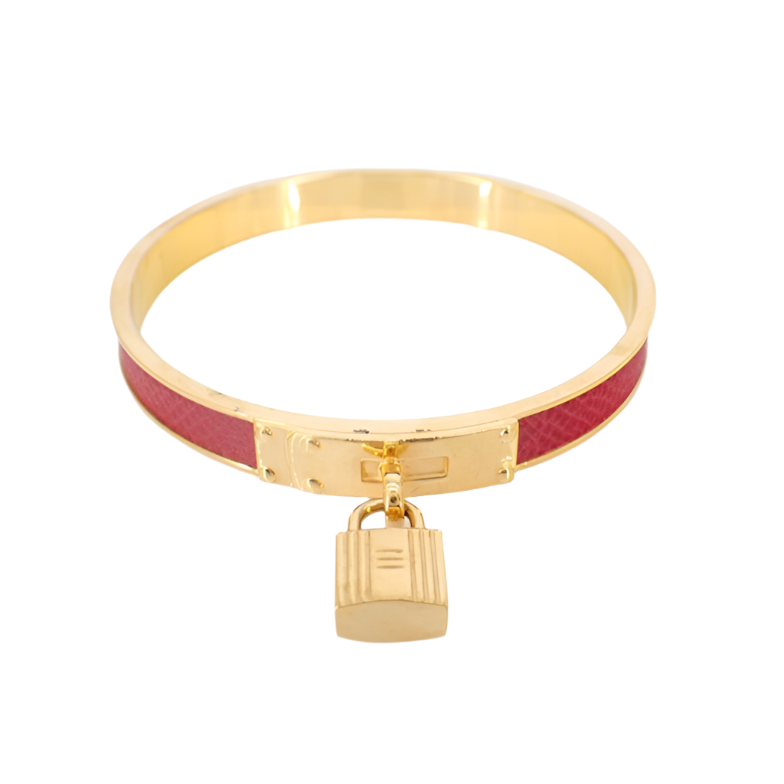 HERMÈS Red Kelly Lock Cadena Bangle Bracelet