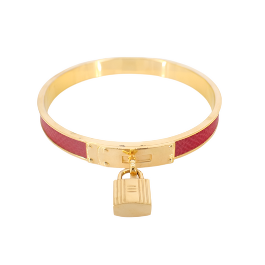 HERMÈS Red Kelly Lock Cadena Bangle Bracelet