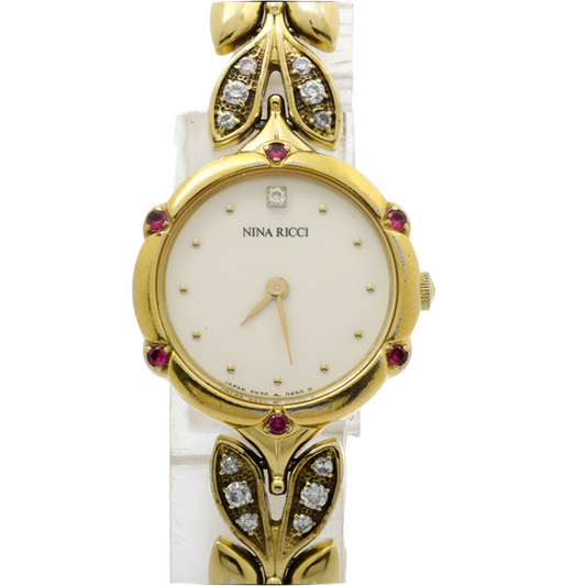 nina ricci gold-tone stunning rhinestone watch