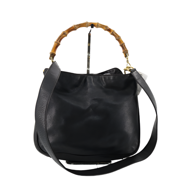 gucci by tom ford 90s bamboo top handle black bag + shoulder strap