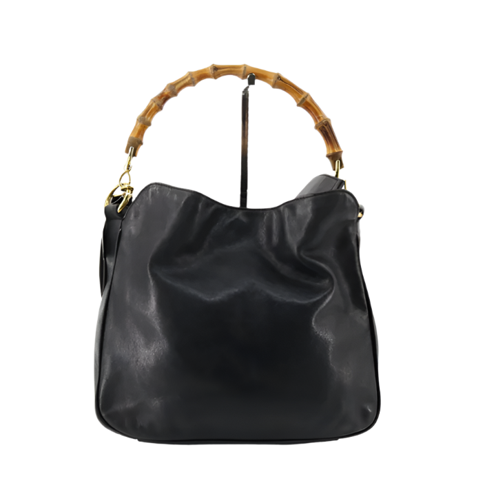 gucci by tom ford 90s bamboo top handle black bag + shoulder strap