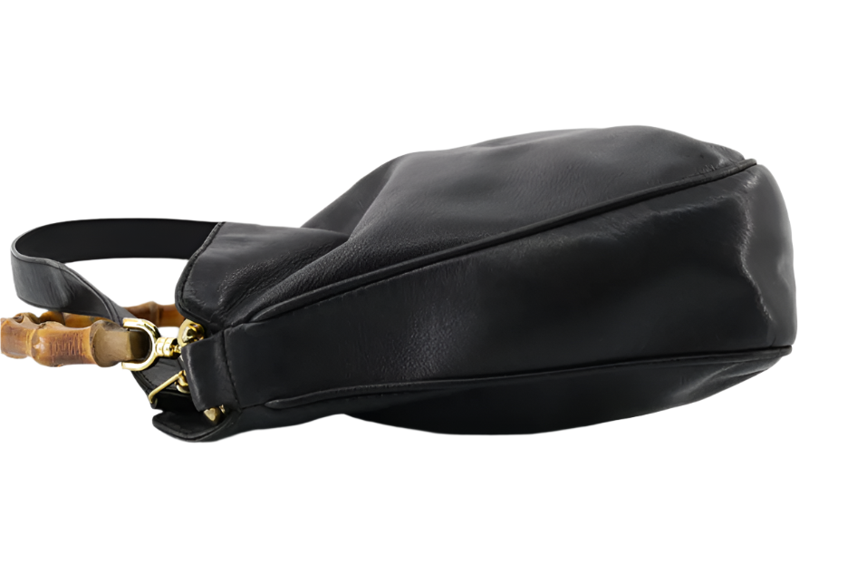 gucci by tom ford 90s bamboo top handle black bag + shoulder strap