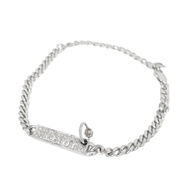 christian dior silver plate logo embellished bracelet