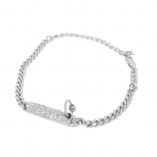 christian dior silver plate logo embellished bracelet